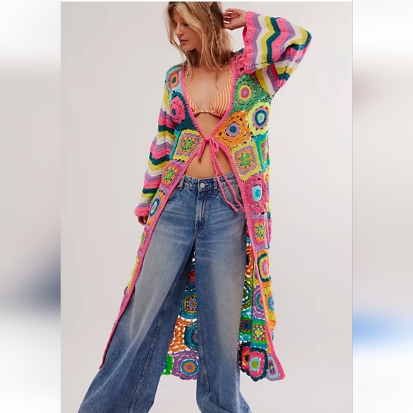 CELIAB Multicolored Knit Cotton Long Cardigan NWT Sz S/M - Picture 3 of 7